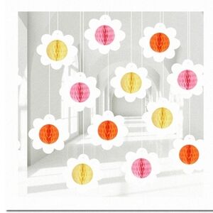 12-pc Colorful Hanging Daisy Decorations With Honeycomb Centers